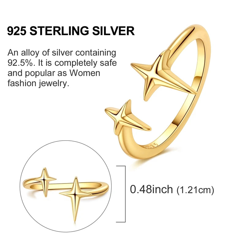 Anillos abiertos de plata con delfín y doble estrella