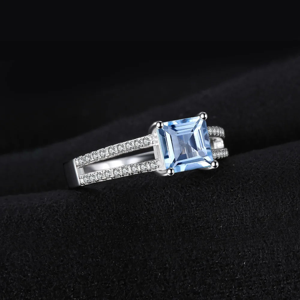 Princess-Cut Sky Blue Topaz Sterling Silver Ring – product image 2