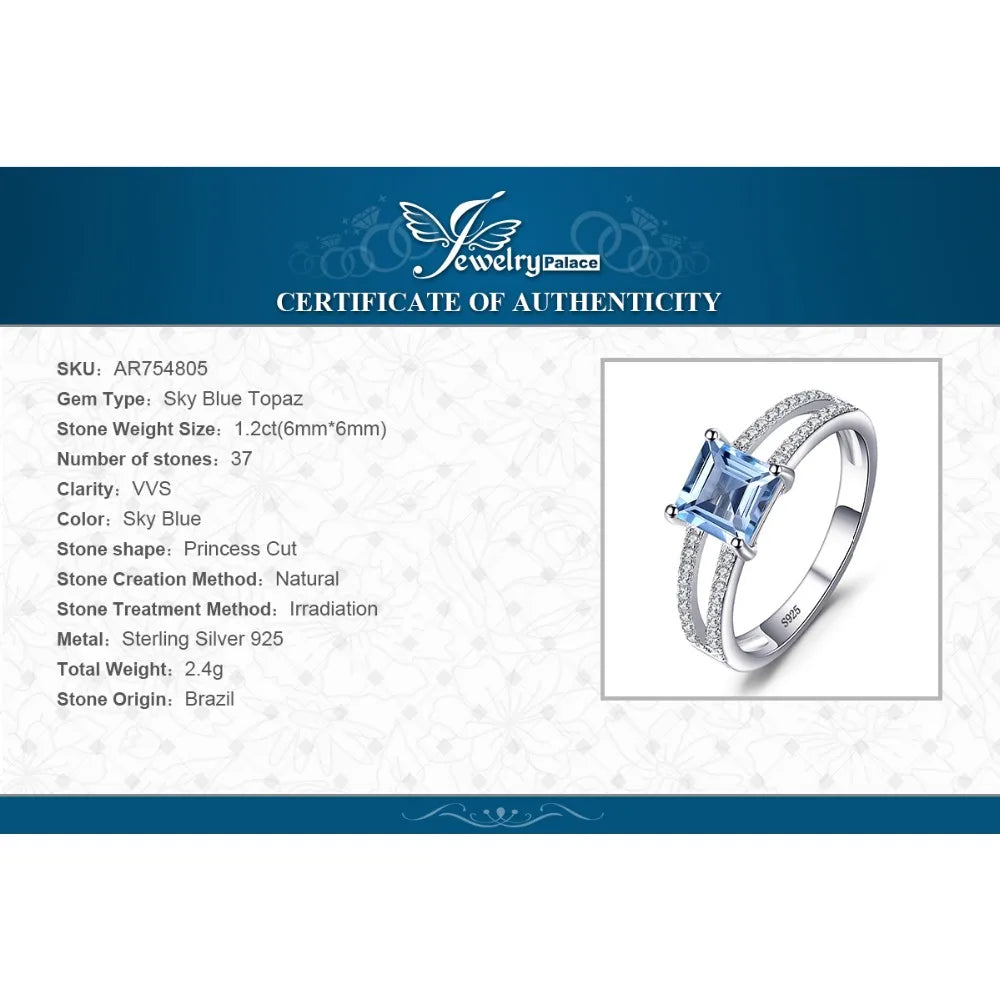 Princess-Cut Sky Blue Topaz Sterling Silver Ring – product image 6