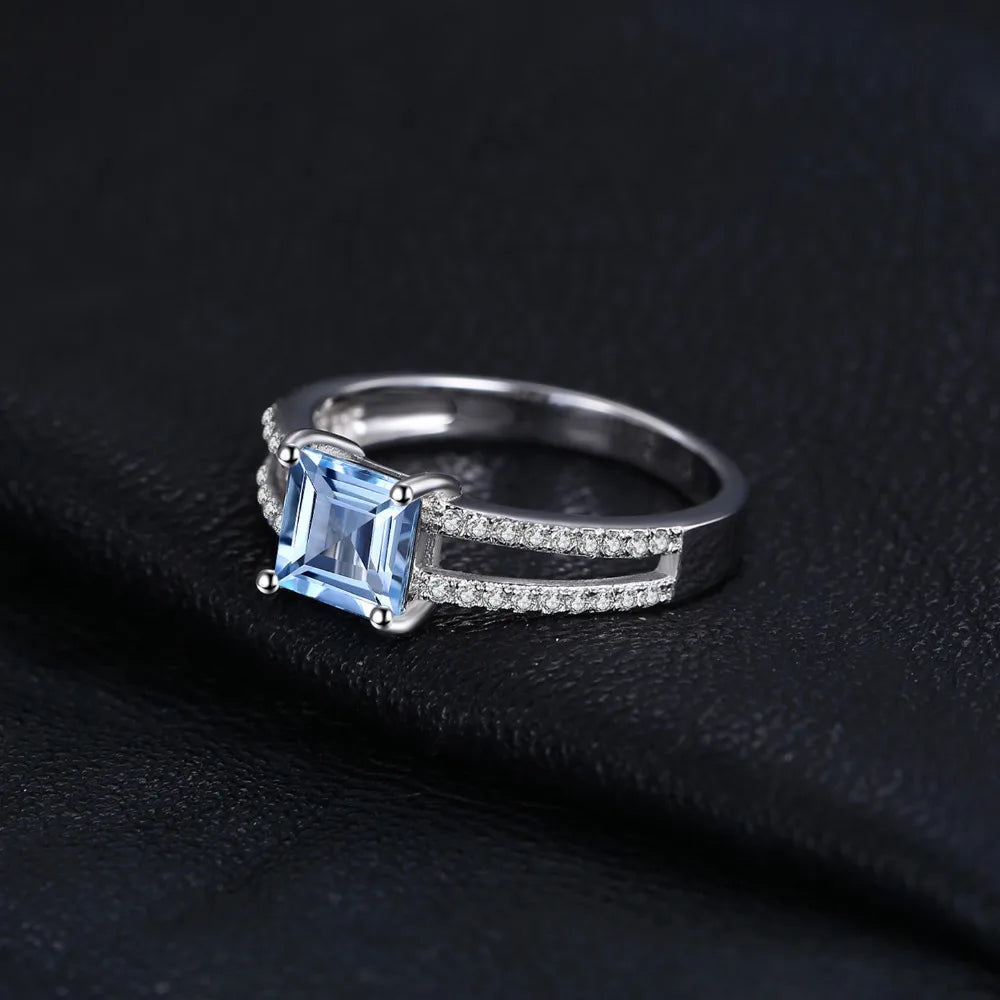 Princess-Cut Sky Blue Topaz Sterling Silver Ring – product image 4