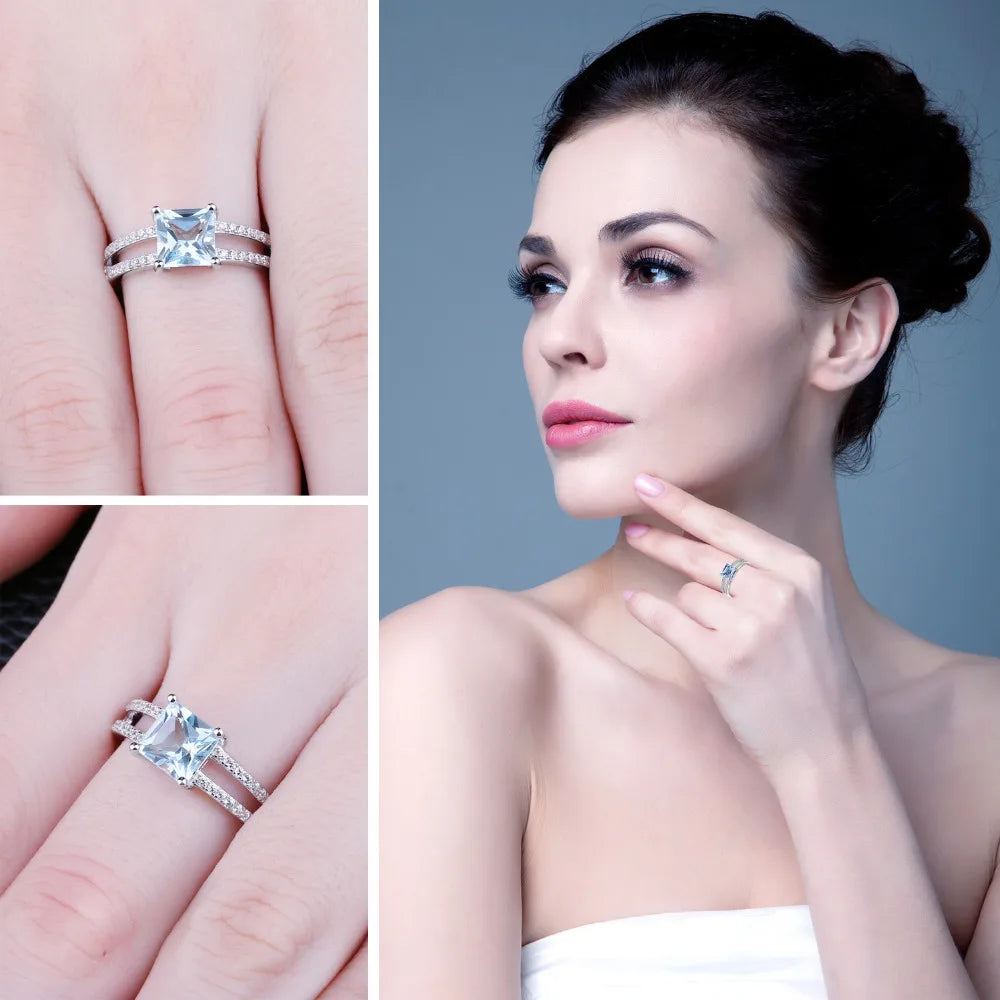 Princess-Cut Sky Blue Topaz Sterling Silver Ring – product image 3