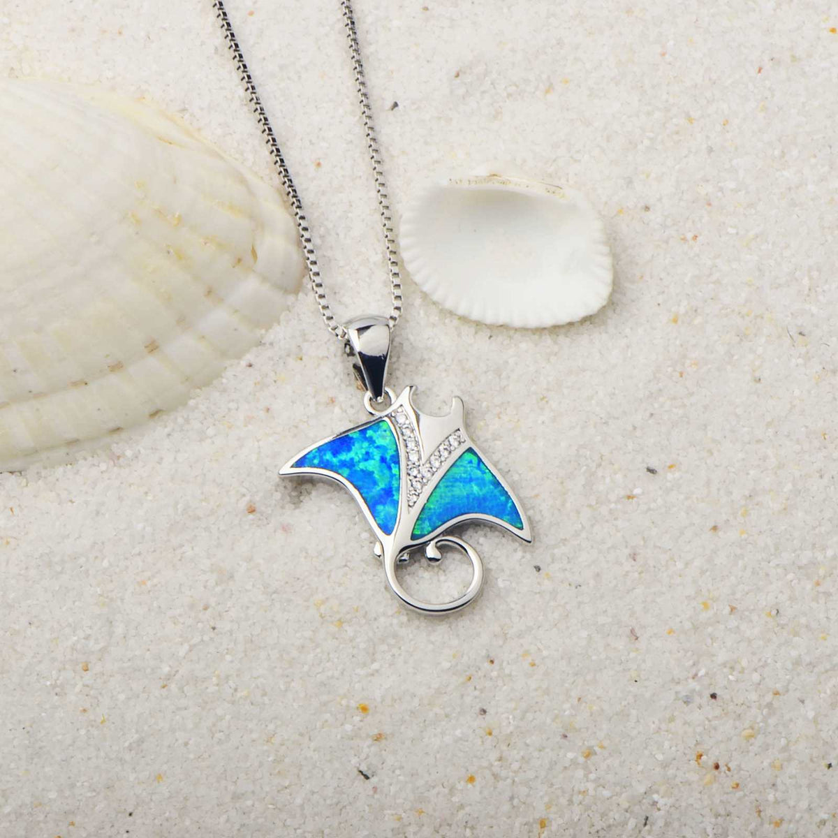 Blue Stingray Opal Pendant Necklace close-up