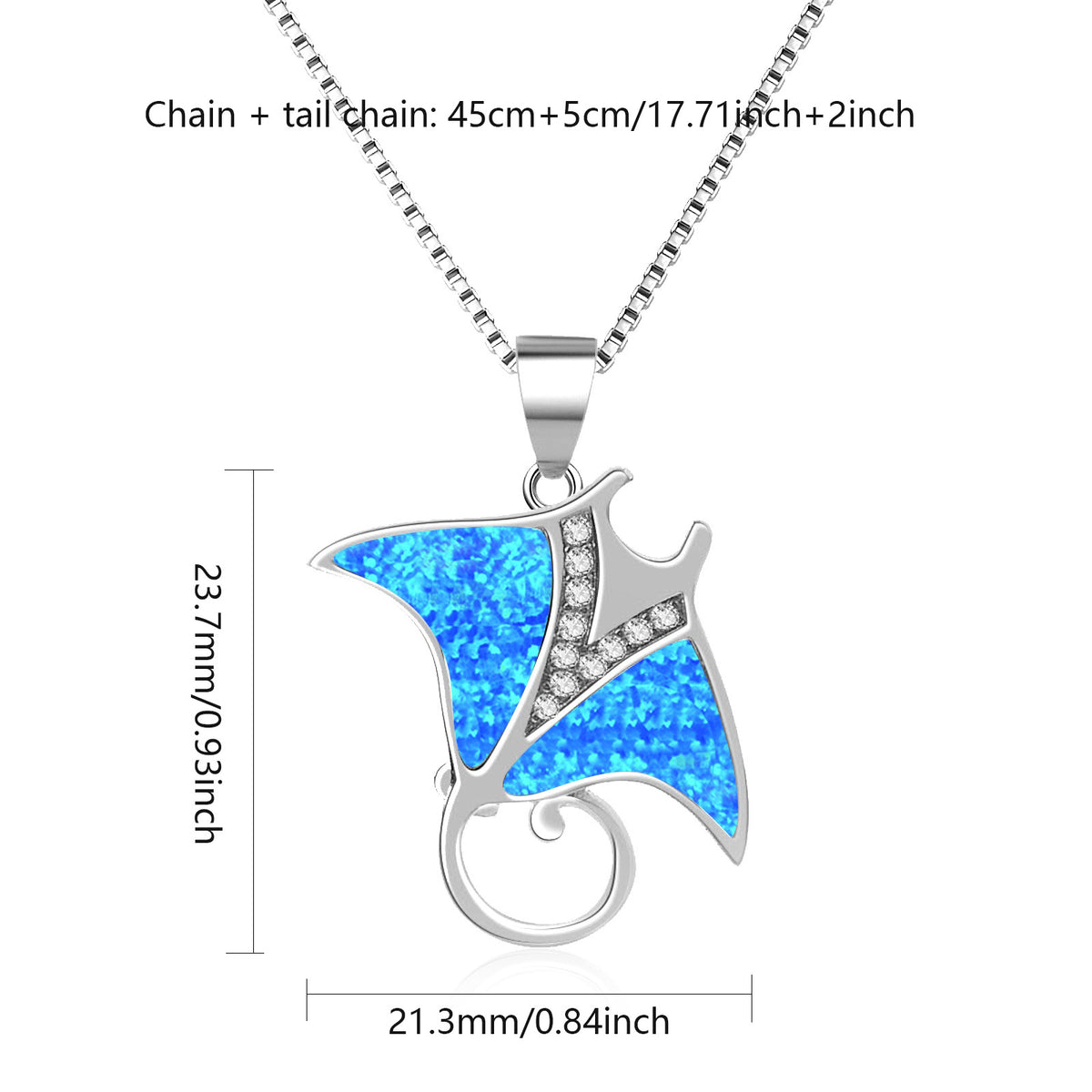 Blue stingray pendant with opal inlay