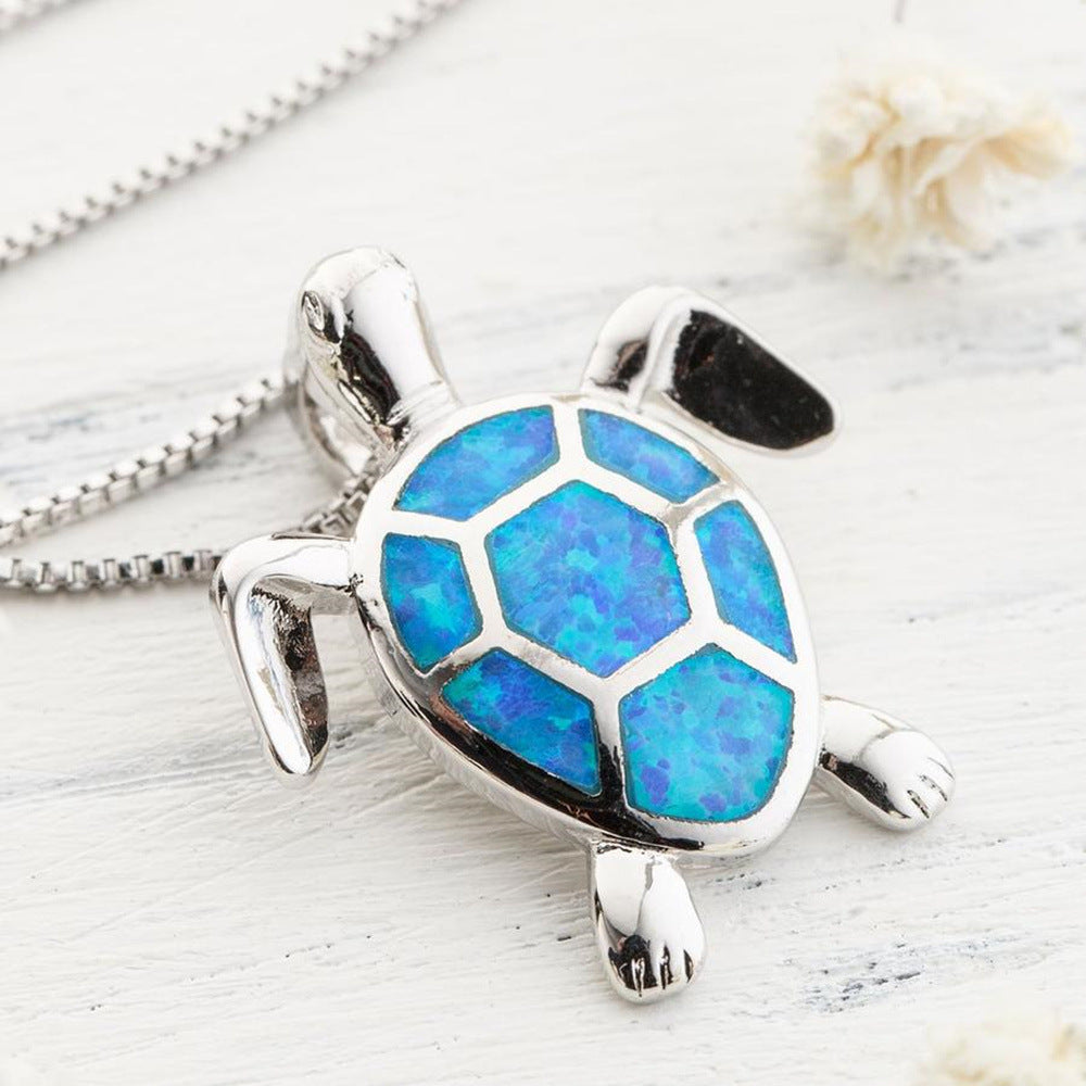 Blue Opal Turtle Necklace