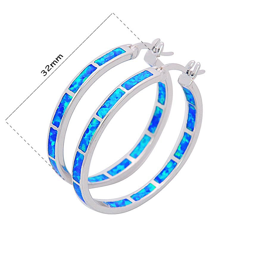 Silver-tone Tide Hoop Earrings with blue inlay