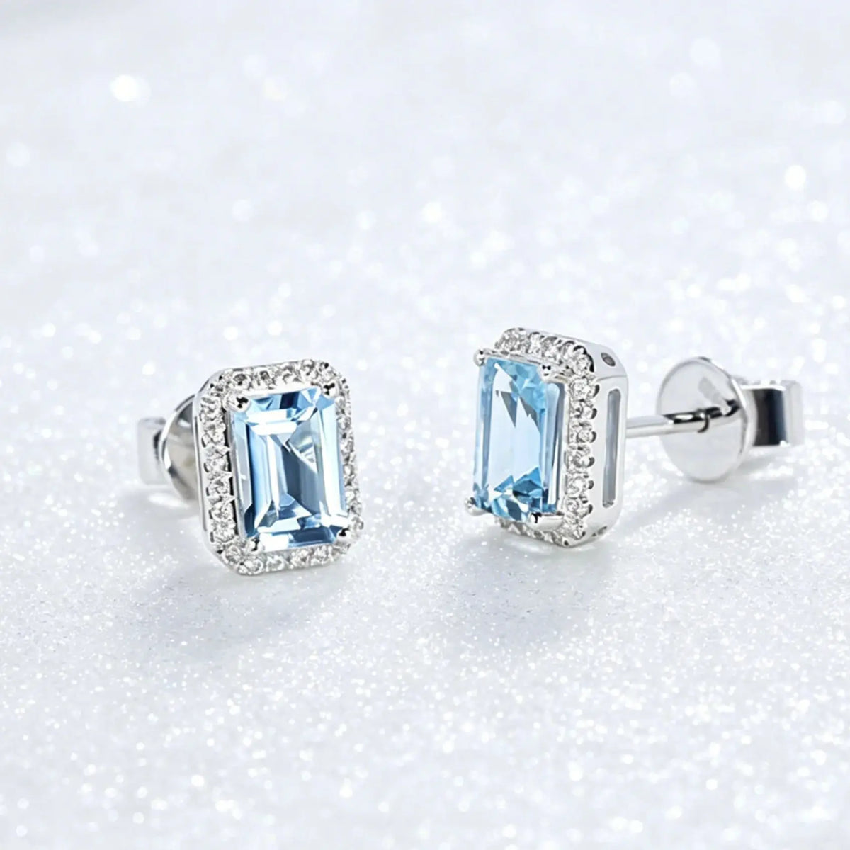Blue Zircon Sugar Cube Stud Earrings – product image 1