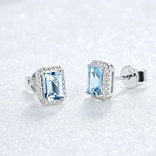 Blue Zircon Sugar Cube Stud Earrings – product image 1
