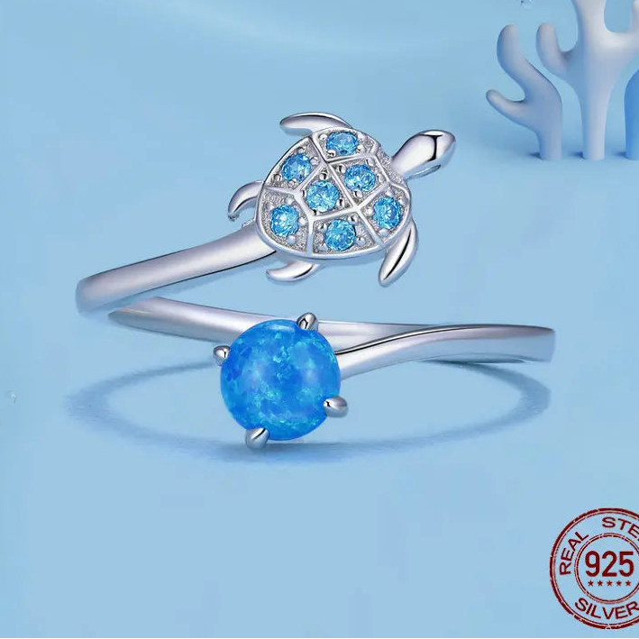 Blue Turtle Opal Sterling Silver Open Ring – product image 4