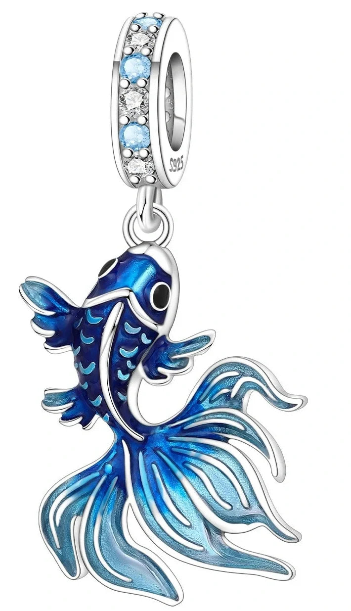 Blue fish charm with silver bail