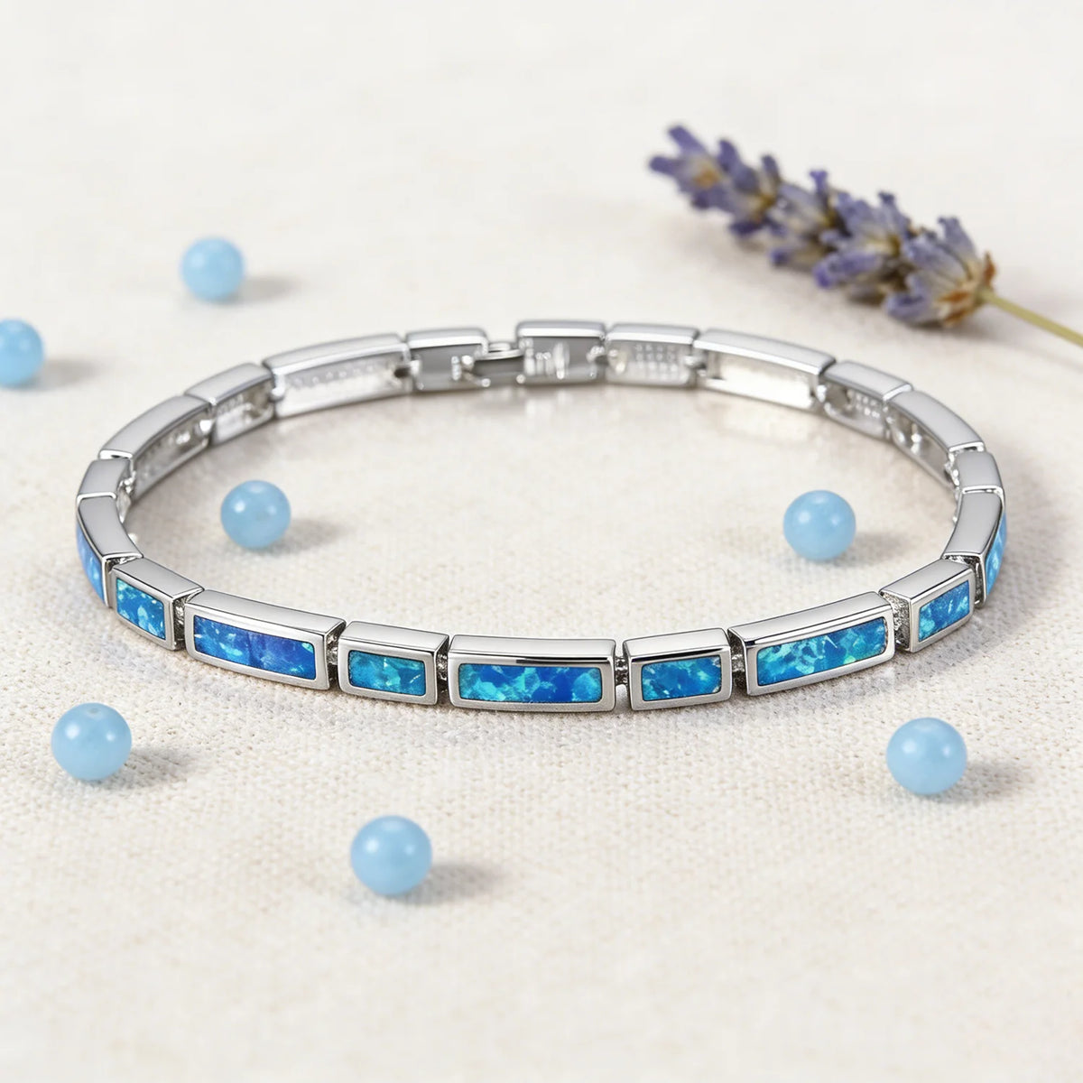 Opal Bar Bracelet, Chic Geometric Opal Link Bracelet for Women,Perfect Birthday Anniversary Gift for Wife Everyday Wear Bangle