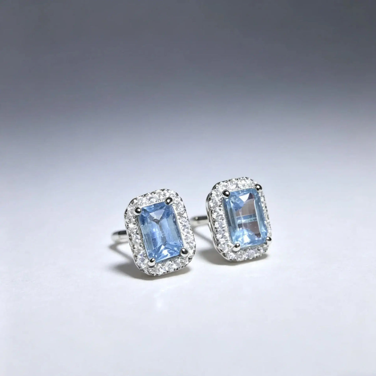 Blue Zircon Sugar Cube Stud Earrings – product image 2