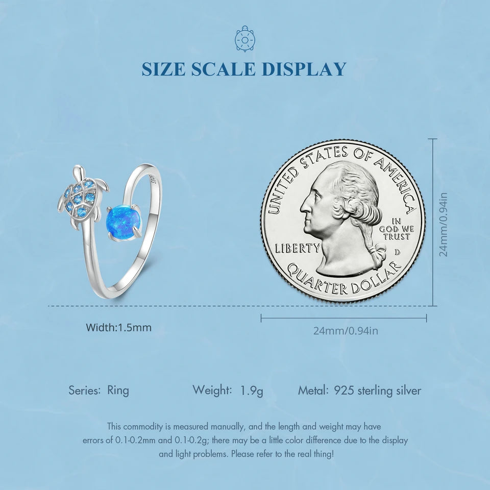 Blue Turtle Opal Sterling Silver Open Ring – product image 6