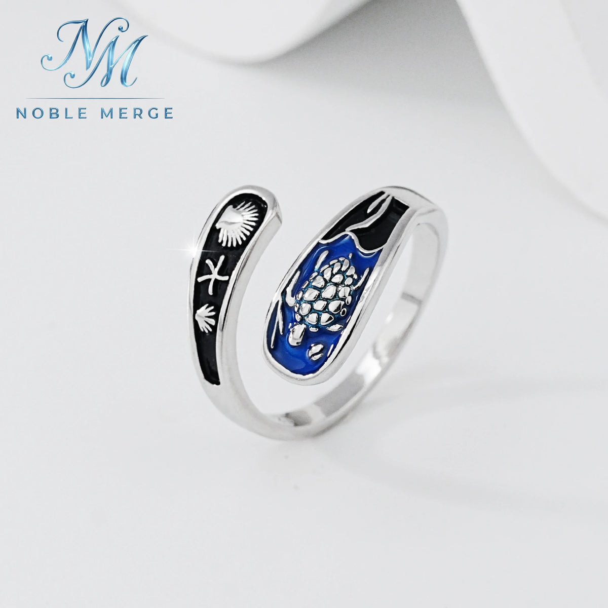 Ocean Motif Sterling Silver Open Ring – product image 1