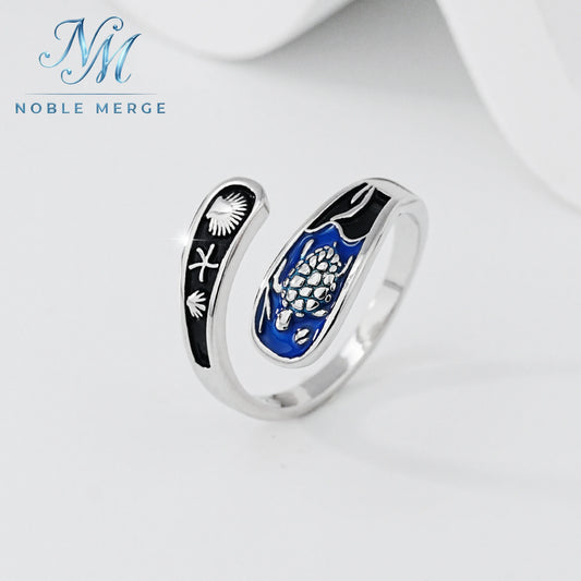 Ocean Motif Sterling Silver Open Ring – product image 1