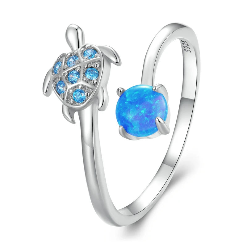 Blue Turtle Opal Sterling Silver Open Ring – product image 7