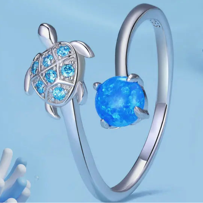 Blue Turtle Opal Sterling Silver Open Ring – product image 5
