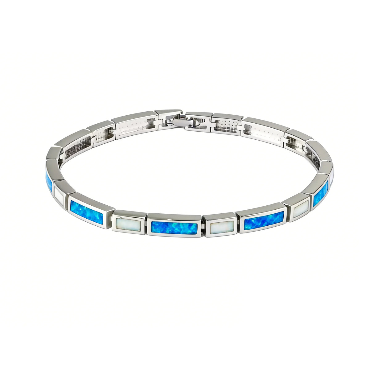 Opal Bar Bracelet, Chic Geometric Opal Link Bracelet for Women,Perfect Birthday Anniversary Gift for Wife Everyday Wear Bangle