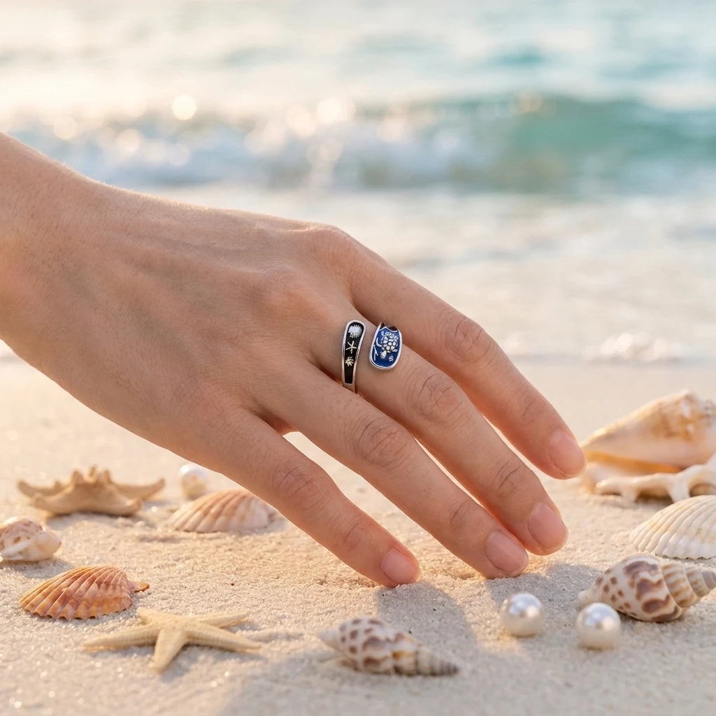 Ocean Motif Sterling Silver Open Ring – product image 4