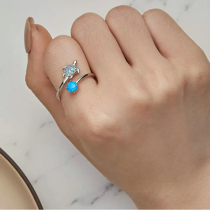 Blue Turtle Opal Sterling Silver Open Ring – product image 3