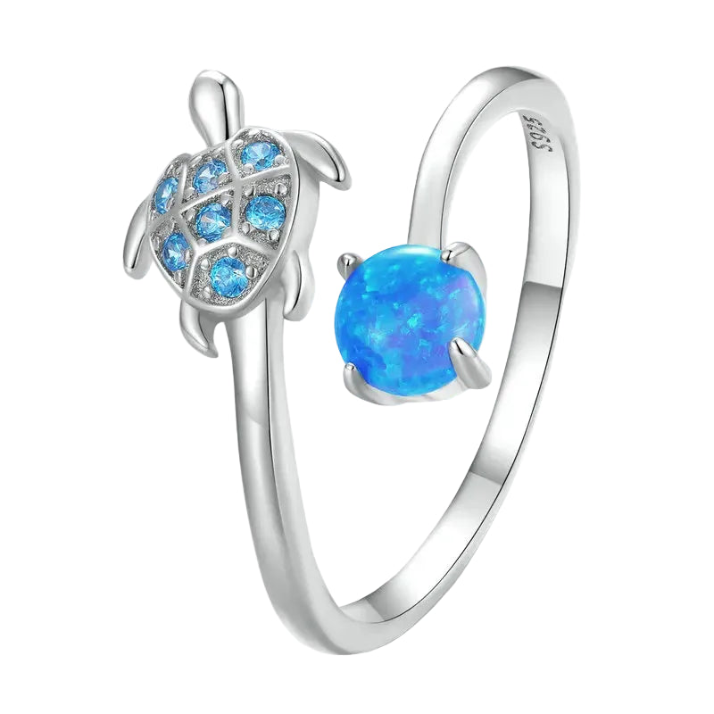 Blue Turtle Opal Sterling Silver Open Ring – product image 1