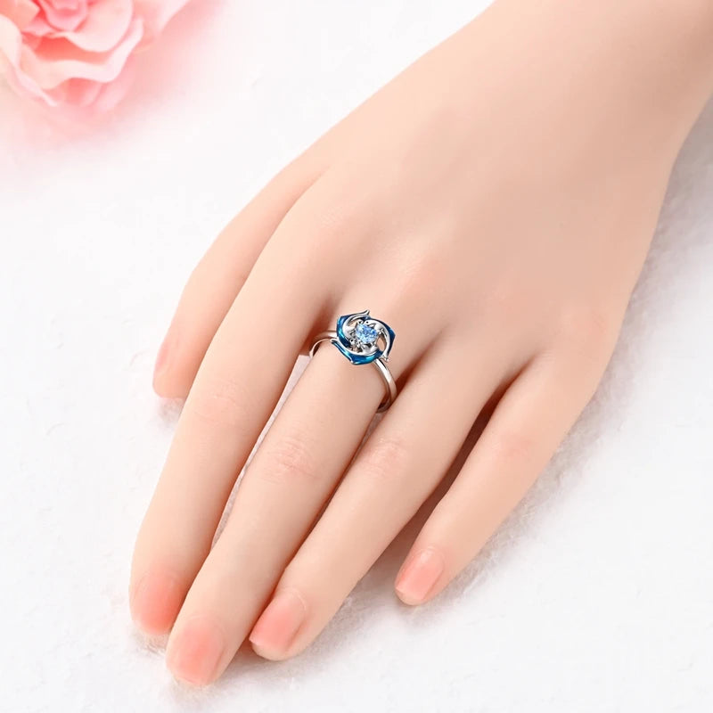 Anillos abiertos de plata con delfín y doble estrella