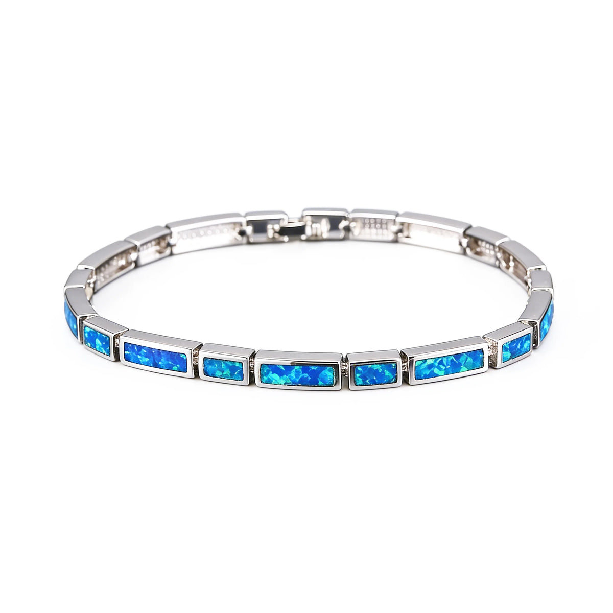 Opal Bar Bracelet, Chic Geometric Opal Link Bracelet for Women,Perfect Birthday Anniversary Gift for Wife Everyday Wear Bangle