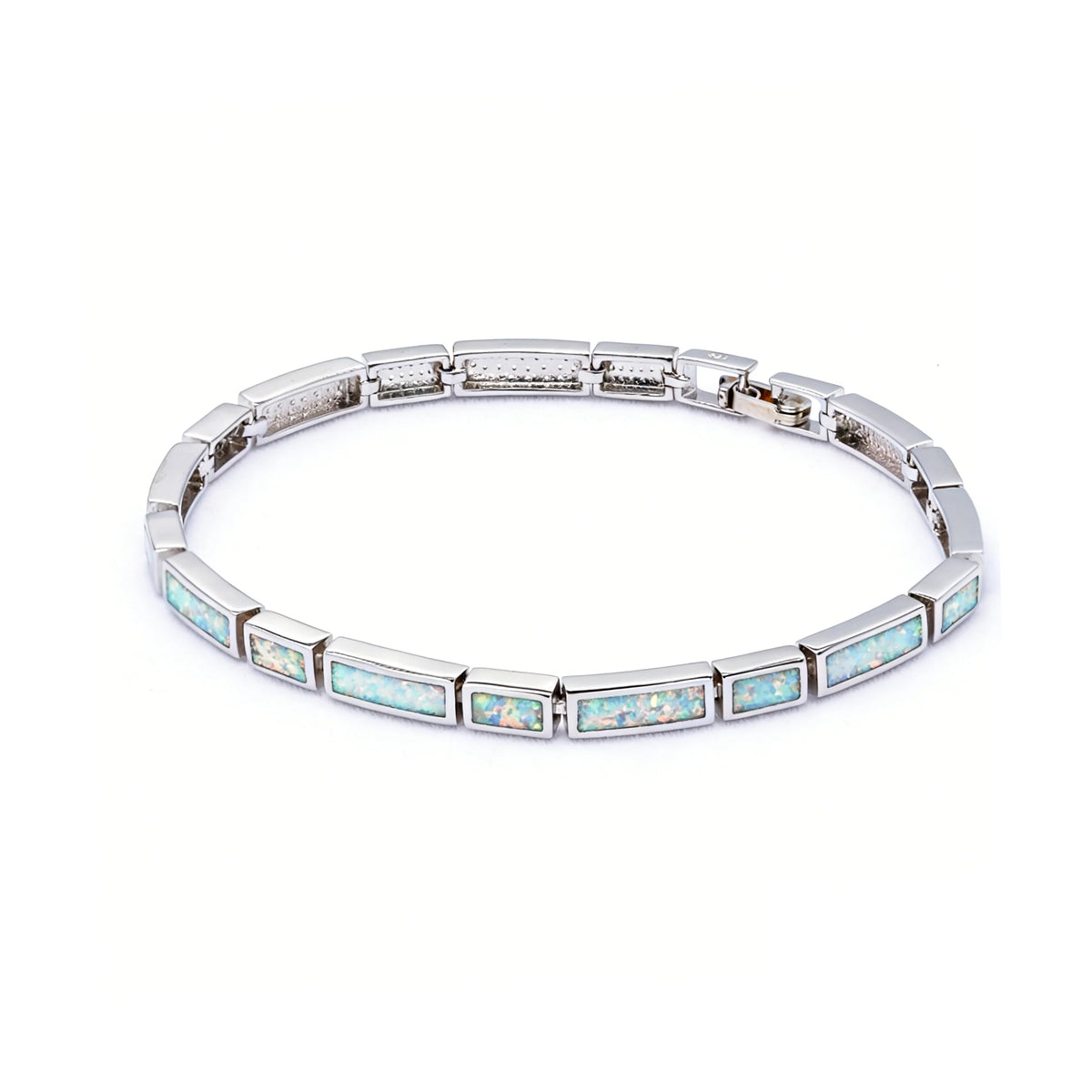 Opal Bar Bracelet, Chic Geometric Opal Link Bracelet for Women,Perfect Birthday Anniversary Gift for Wife Everyday Wear Bangle