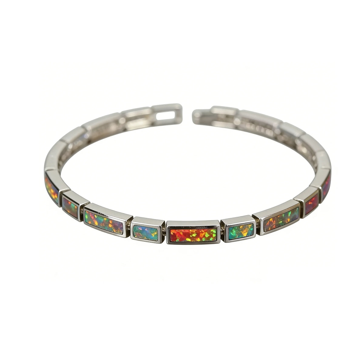 Opal Bar Bracelet, Chic Geometric Opal Link Bracelet for Women,Perfect Birthday Anniversary Gift for Wife Everyday Wear Bangle