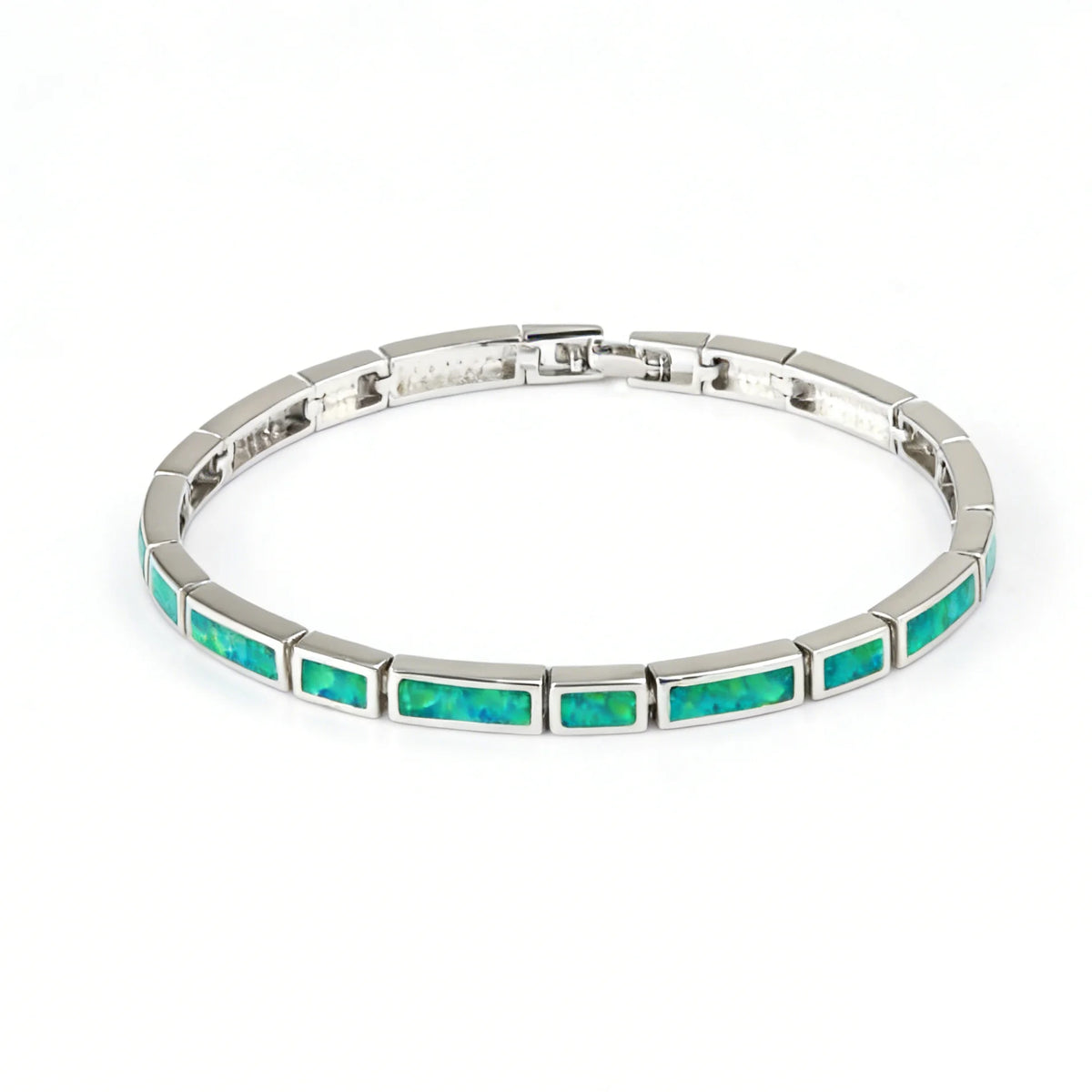 Opal Bar Bracelet, Chic Geometric Opal Link Bracelet for Women,Perfect Birthday Anniversary Gift for Wife Everyday Wear Bangle