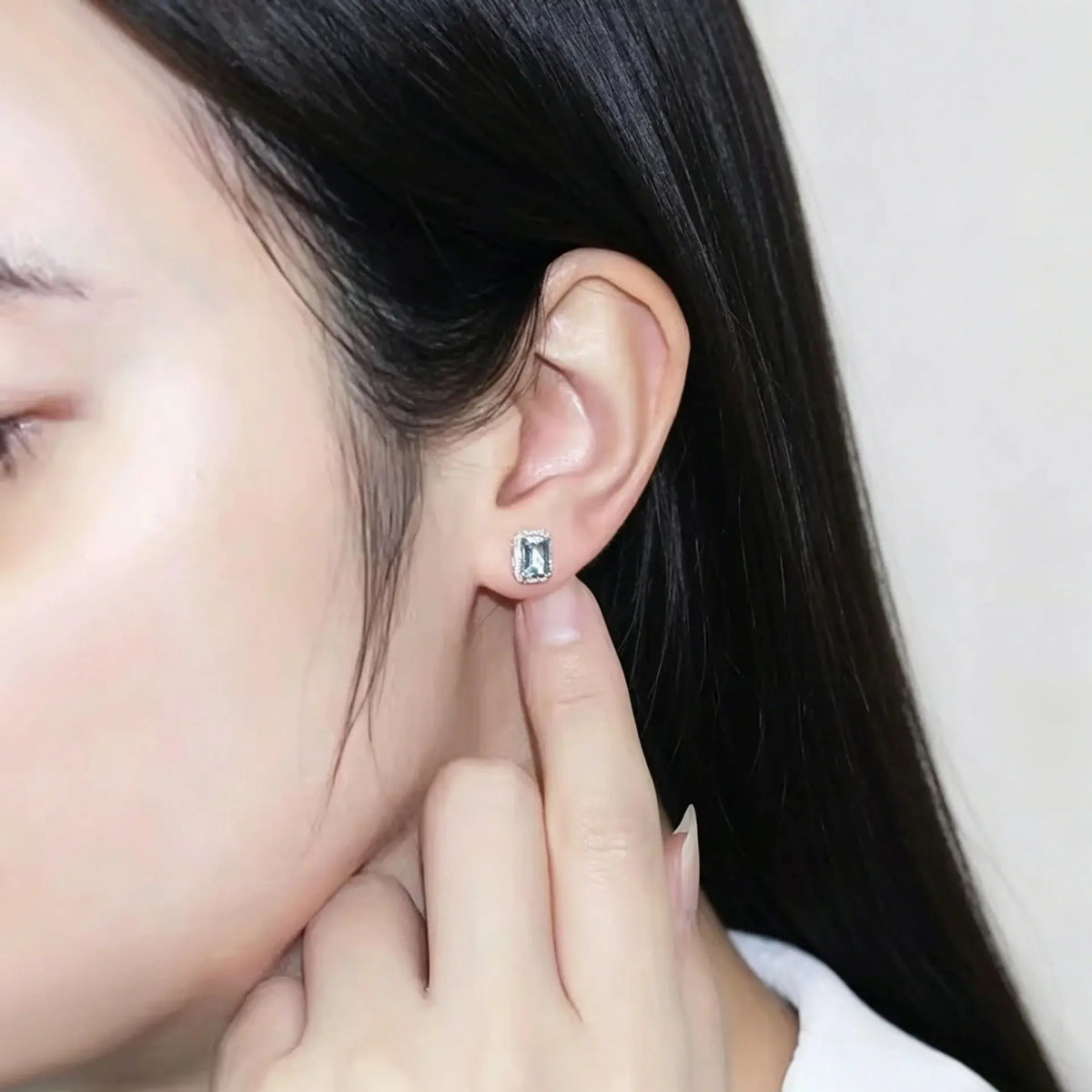 Blue Zircon Sugar Cube Stud Earrings – product image 6