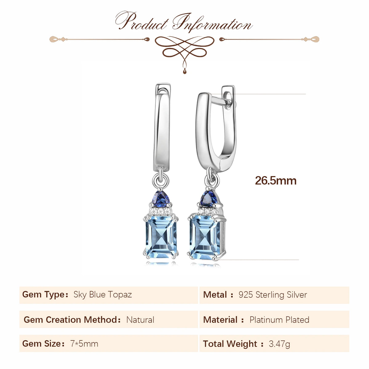 Sky Blue Topaz Sterling Silver Drop Earrings – product image 2