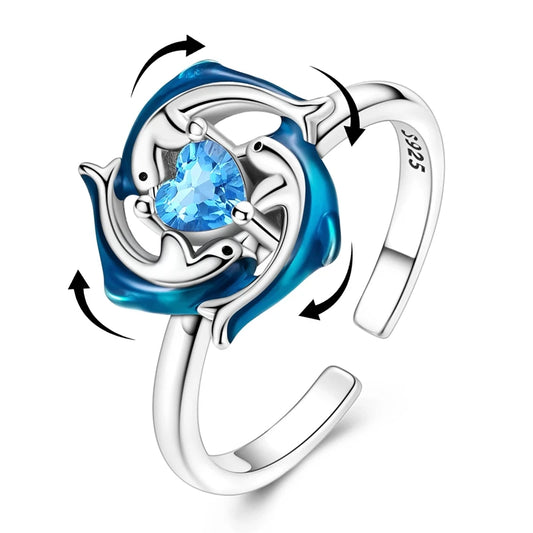 Dolphin & Double-Star Sterling Silver Open Rings