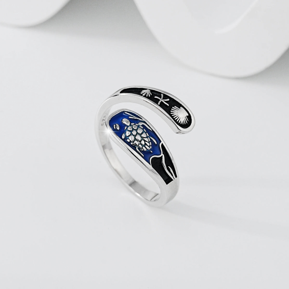 Ocean Motif Sterling Silver Open Ring – product image 2